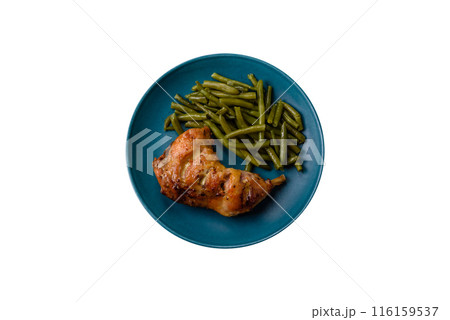 Delicious grilled chicken leg or quarter with salt and spices 116159537