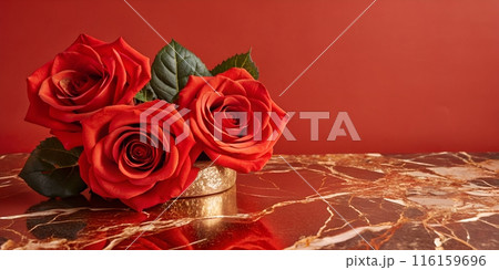 Red roses on a red background. Beautiful background 116159696