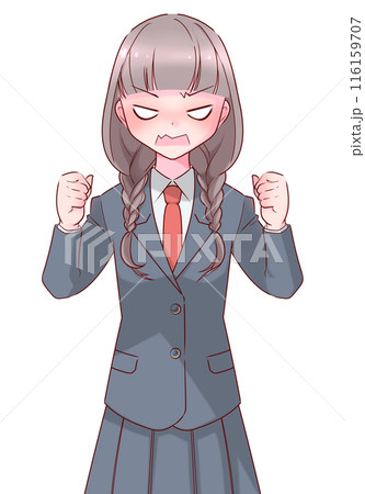 気合を入れて拳を握る制服を着た女子高生 116159707