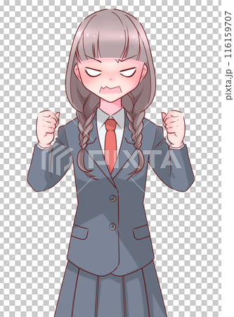 気合を入れて拳を握る制服を着た女子高生 116159707