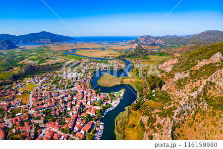 Dalyan aerial panoramic view in Mugla Province, Turkey Dalyan aerial panoramic view in Mugla Province, Turkey 116159980