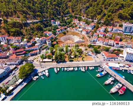 Fethiye ancient theatre aerial panoramic view in Turkey Fethiye ancient theatre aerial panoramic view in Turkey 116160013