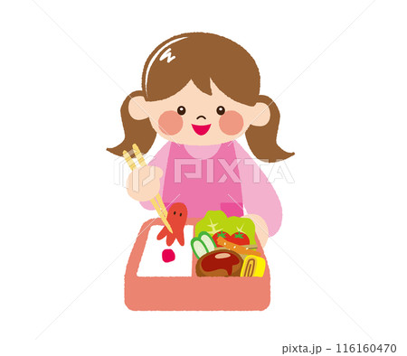 お弁当を詰める女の子 線なし お弁当を詰める女の子 線なし 116160470
