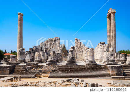 Temple of Apollo ruins at Didyma ancient sanctuary in Didim city in Turkey 116160662