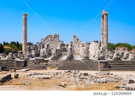 Temple of Apollo ruins at Didyma ancient sanctuary in Didim city in Turkey 116160664