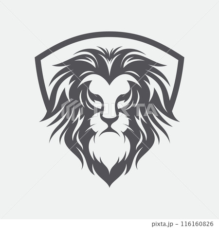 Silhouette Lion head logo design vector with shield Silhouette Lion head logo design vector with shield 116160826