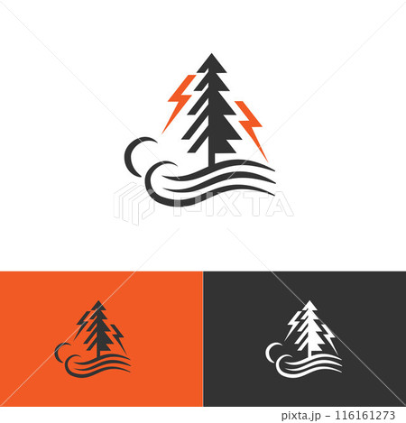 Minimalist pine tree with tunder icon 116161273