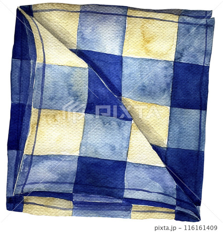 Watercolor kitchen towel. Watercolor eco friendly napkin. Watercolor zero waste illustration of towel. Folded dish towel sketch for culinary blog, cookbook, recipes. 116161409