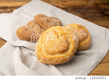 Oatmeal Bun in the Shape of a Heart, Gluten Free Flat Finnish Bread Roll 116161631