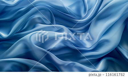 Abstract blue silk background, elegant and luxurious fabric with flowing waves. Abstract blue silk background, elegant and luxurious fabric with flowing waves. 116161782