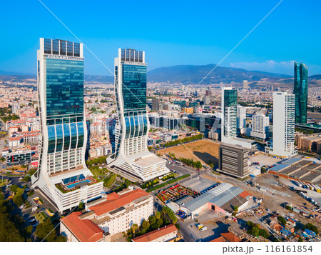 Folkart Towers aerial panoramic view in Izmir city 116161854