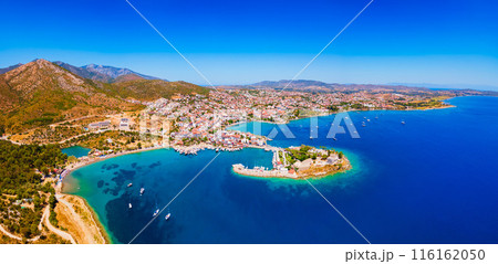 Datca beach and marina aerial panoramic view in Turkey 116162050