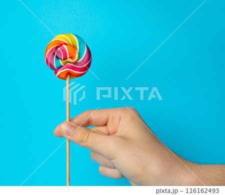 Color lollipop, spiral candy on stick, colorful striped lollypop, round fruit caramel, circle lollipop Color lollipop, spiral candy on stick, colorful striped lollypop, round fruit caramel, circle lollipop 116162493
