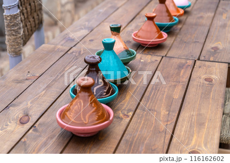 Small Moroccan Tagines, Traditional Color Morocco Pottery, African Souvenir, Moroccan Food Small Moroccan Tagines, Traditional Color Morocco Pottery, African Souvenir, Moroccan Food 116162602