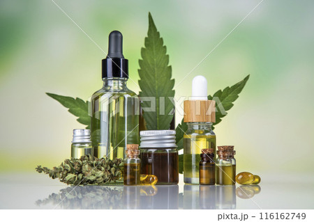 Cannabis leaf with hemp seeds and marijuana oil, cbd Cannabis leaf with hemp seeds and marijuana oil, cbd 116162749