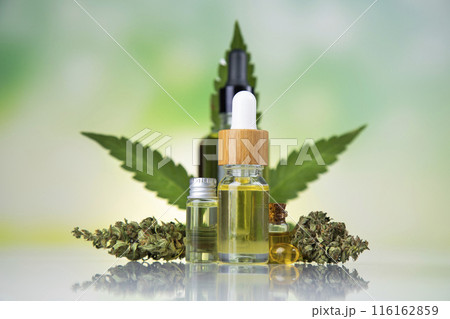 Cannabis leaf with hemp seeds and marijuana oil, cbd Cannabis leaf with hemp seeds and marijuana oil, cbd 116162859