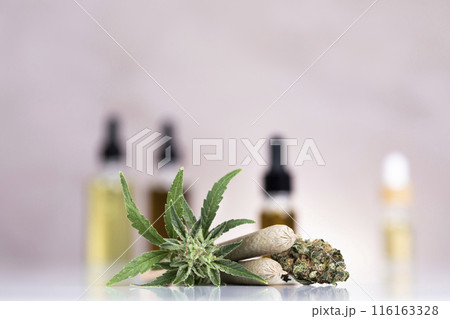 Cbd, weed, marijuana leaves and cannabis buds 116163328