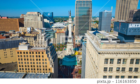 Aerial Downtown Indianapolis Cityscape with Monument Circle and Skyscrapers Aerial Downtown Indianapolis Cityscape with Monument Circle and Skyscrapers 116163850