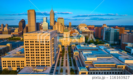 Aerial Golden Hour Cityscape with Courthouse Dome, Indianapolis Aerial Golden Hour Cityscape with Courthouse Dome, Indianapolis 116163927