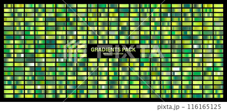 Green, emerald glossy gradient, metal foil texture. Color swatch set. Collection of high quality gradients. Shiny metallic background. Design element. Vector illustration 116165125