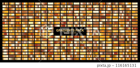 Bronze, copper orange glossy gradient, metal foil texture. Color swatch set. Collection of high quality gradients. Shiny metallic background. Design element. Vector illustration 116165131