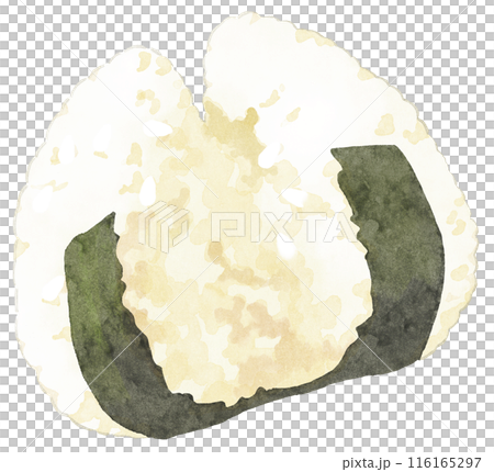 Rice ball with no filling, split in the middle (with outline) Watercolor touch 116165297