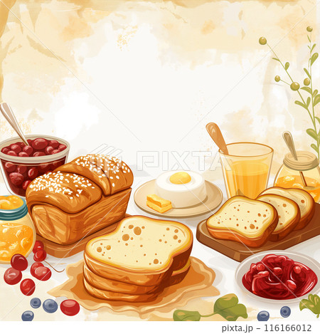 パンのある食卓 シンプルイラスト 116166012