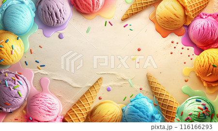 カラフルなアイスクリーム背景素材 116166293
