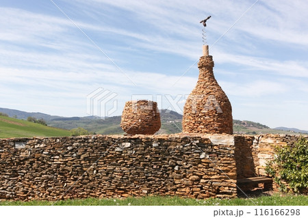Landscape with a stone wall in Cogny, Beaujolais, France 116166298