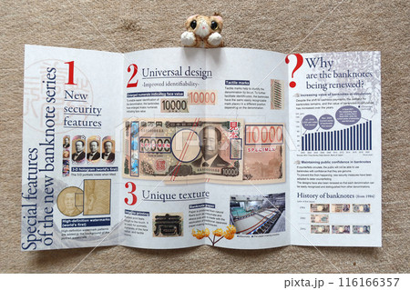 Japan Bank new series of Banknotes information brochure given at Currency Museum in Nihombashi, Tokyo, Japan. July 3, 2024 116166357