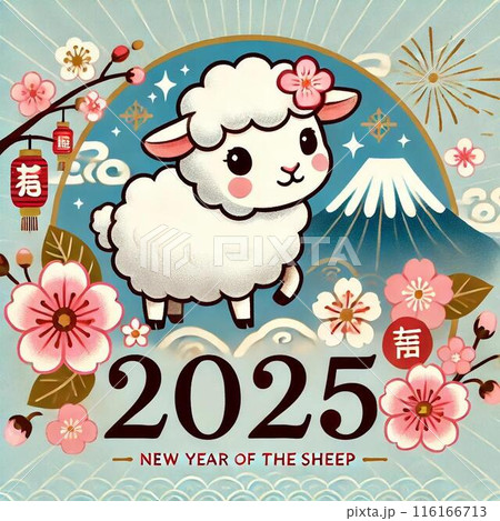 ソニーエンジェル　2015年 年賀状　干支　ヒツジ　羊　難あり 羊と年賀状のイラスト素材・ベクター Image 25526759