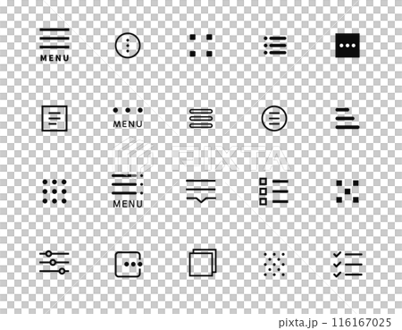 ハンバーガーメニュー デザイン セット ( ベクター 黒 シンプル ) 116167025
