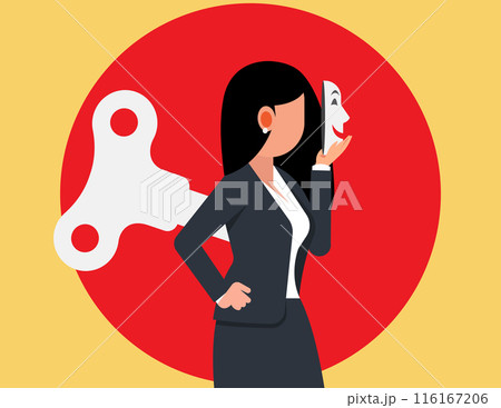 Control manipulation and marionette concept. Bright smile that emerged from the mask 116167206