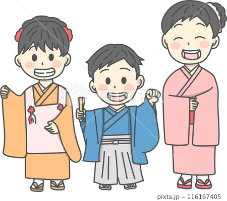 七五三の着物を着た子供たちのイラスト 七五三の着物を着た子供たちのイラスト 116167405