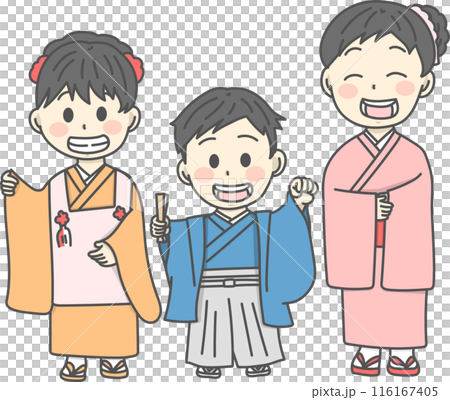七五三の着物を着た子供たちのイラスト 七五三の着物を着た子供たちのイラスト 116167405