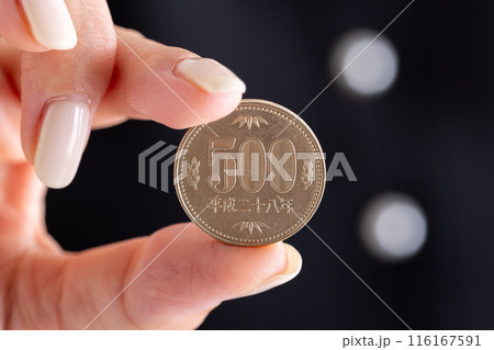 五百円玉を持つ手 116167591