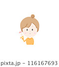 女性_お団子頭_指さし 116167693