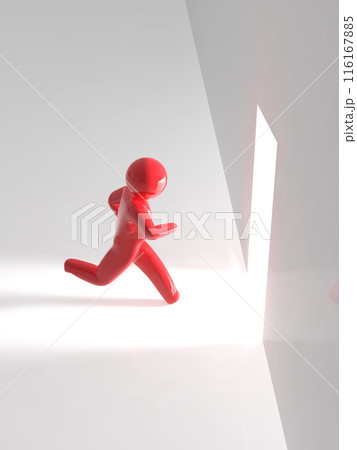 明るい部屋に向かって走る人 アイコン 赤 縦 3Dイラストレーション 明るい部屋に向かって走る人 アイコン 赤 縦 3Dイラストレーション 116167885