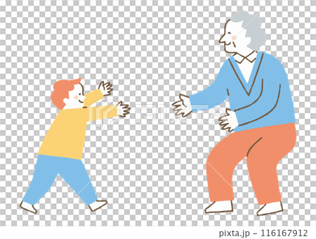 Grandfather reuniting with his grandson after a long time_Color Grandfather reuniting with his grandson after a long time_Color 116167912