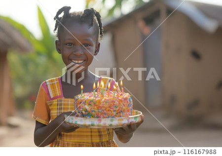 Joyful girl with birthday cake Joyful girl with birthday cake 116167988