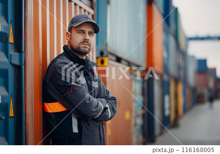 Worker with Shipping Containers 116168005