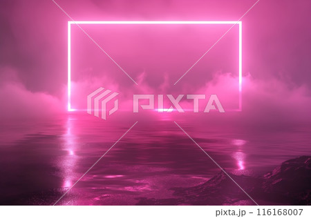 Neon pink rectangle over water 116168007