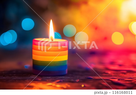 Rainbow candle with colorful bokeh lights 116168011