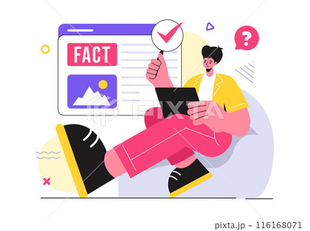 Fact or Fake Check News Vector Illustration with Myths vs Facts for Thorough Verification and Evidence Comparison in a Flat Cartoon Style Background Fact or Fake Check News Vector Illustration with Myths vs Facts for Thorough Verification and Evidence Comparison in a Flat Cartoon Style Background 116168071