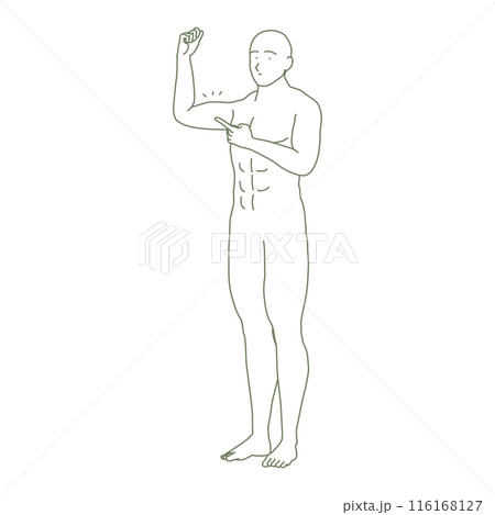 上腕二頭筋を指差しするシンプルな人物のイラスト 上腕二頭筋を指差しするシンプルな人物のイラスト 116168127