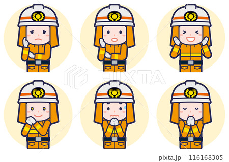 男性消防士のポーズセット_04 116168305