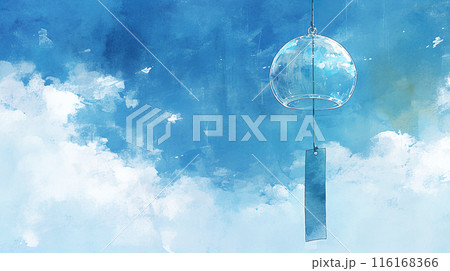 夏の空と風鈴の水彩イラスト 116168366