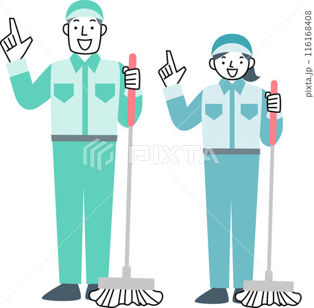 作業服を着た清掃作業員の女性と男性 116168408