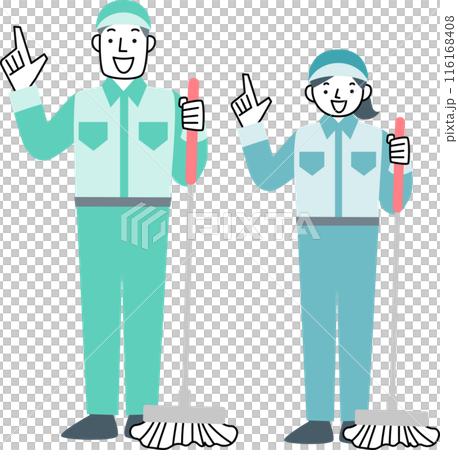 Cleaning workers, women and men, wearing work clothes 116168408