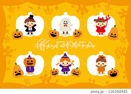 ハロウィンの仮装をする子供達のイラストセット 116168485